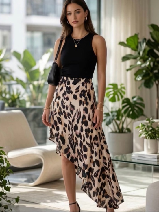 PrettyLittleThing Dresses & Skirts - NWT PrettyLittleThing Leopard Animal Print Satin Asymmetrical Skirt 8